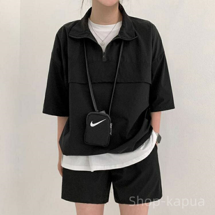 【送料無料】おしゃれ ダンス衣装 ストリート系 ハーフジップ 短パン 夏 パーカー トップス ハーフジップ プルオーバー 上下セット