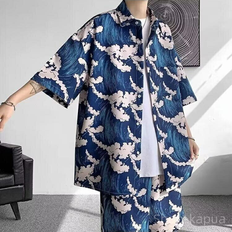 【送料無料】ハワイ 大きいサイズ メンズファッション 薄手 きれいめ 花柄 夏 セットアップ ハーフパンツ 半袖シャツ メンズ 和風 上下セット