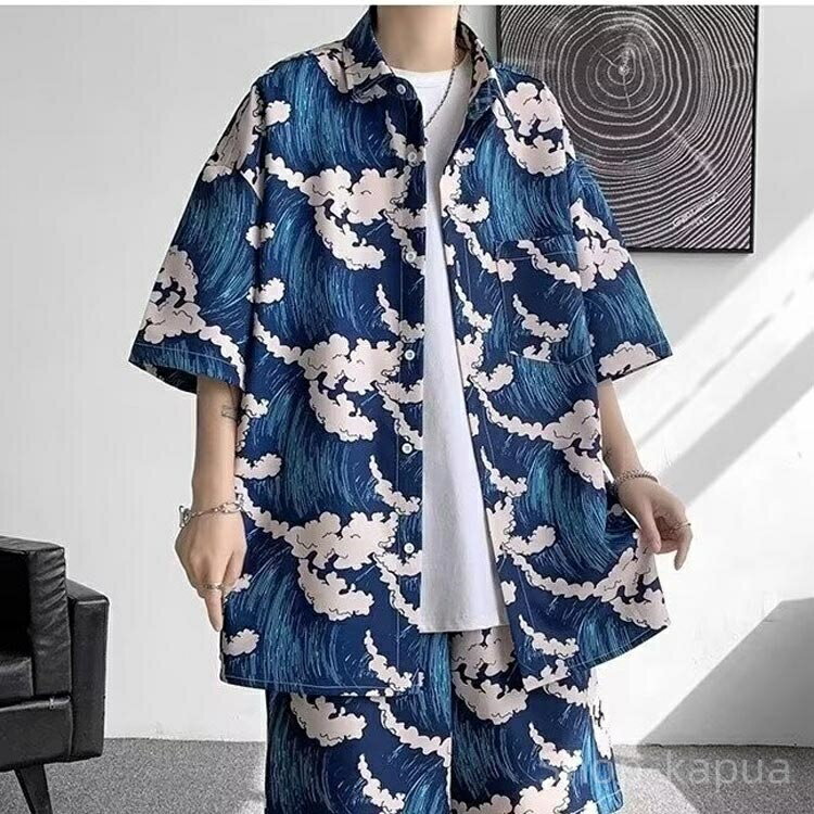 【送料無料】ハワイ 大きいサイズ メンズファッション 薄手 きれいめ 花柄 夏 セットアップ ハーフパンツ 半袖シャツ メンズ 和風 上下セット