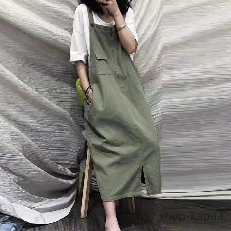 【送料無料】レディース ロングワンピース ジャンスカ ワンピース ロング丈 ミモレ丈 スリット ワンピース サロペット ノースリーブ サロペットスカート ゆったり 春夏 夏