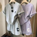 【送料無料】カジュアルパンツセット 夏 部屋着 セットアップ スウェットセット 上下セット Tシャツ 半袖 ショートパンツ プリント ルームウェア パジャマ ゆ...