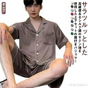 【送料無料】大きいサイズ ハーフパンツ 夏 吸水速乾 前開き 半ズボン サテン メンズ ルームウェア 半袖 2点セット アイスシルク 襟付き ゆったり ナイトウェア|詳細画像