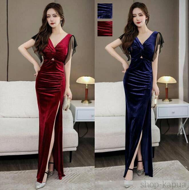 【送料無料】スリットワンピース カクテルドレス 細身 ロング丈ワンピース タイトワンピース キャバドレス ロングドレス 着痩せ ナイトドレス パーティードレス ワンピドレス ノースリープ 袖なし モーターショー イベント お嬢様 披露宴 DS DJ ドレス セクシー Vネック デー