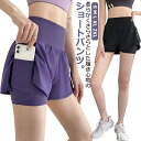 【送料無料】ゆったり スポーツウェア スポーツレギンス ボトムス ショーパン スパッツ付き 切り替え メッシュ ウエストゴム ショートパンツ(4)