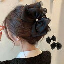 リボンヘアクリップ 大きめ黒 レディース