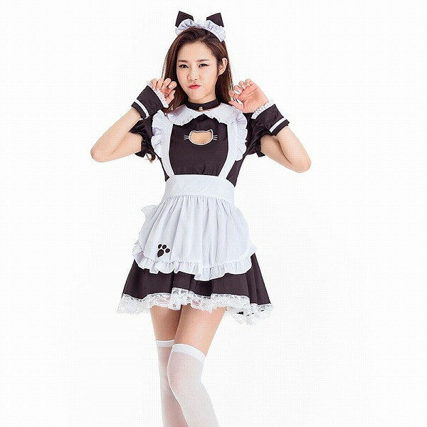 黒猫 ネコ耳 メイド服 アリス コスプレ衣装【5406】