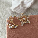 ピアス ゴールド パール 月 星 アシンメトリー キラキラ パール プチプラ 華奢 人気 ギフト プレゼント