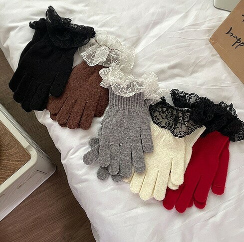 手袋 グローブ 5本指 毛糸 ニット 厚手 スマホタッチ レディース