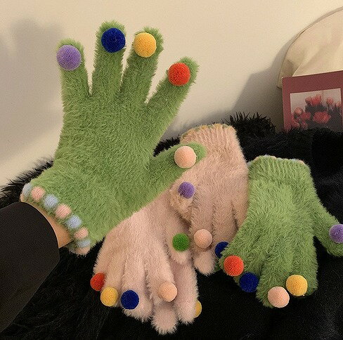 手袋 グローブ 5本指 毛糸 ニット 厚手 スマホタッチ レディース