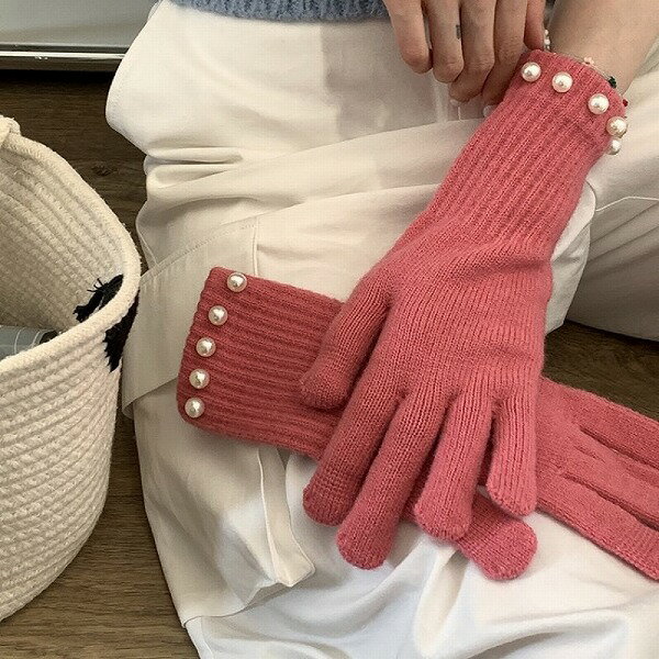 手袋 グローブ 5本指 毛糸 ニット 厚手 スマホタッチ レディース
