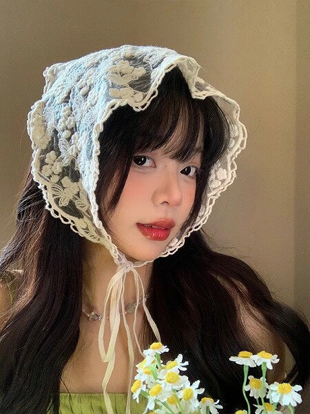 スカーフ バンダナ 三角巾 レース 小物 蝶結び 日除け 日焼け対策 頭巾 レディース