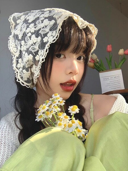 スカーフ バンダナ 三角巾 レース 小物 蝶結び 日除け 日焼け対策 頭巾 レディース