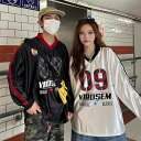 トップス カットソー ロンT Tシャツ スウェット Vネック プリント ペアルック
