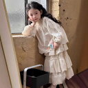子供服 キッズ シャツ ブラウス 長袖 レース 刺繍 スカート レイヤード 女の子(4)
