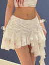 スカート ハイウェスト ミニスカート レイヤード レース Aライン レディース