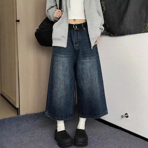 パンツ ボトムス ズボン デニム ジーンズ ハイウェスト ストレート 7分丈 レディース