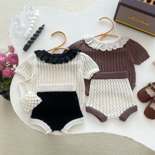 キッズ 子供服 ニット セットアップ 上下セット トップス ボトムス 半袖 キッズ 子供服 ニット セットアップ 上下セット トップス ボトムス 半袖