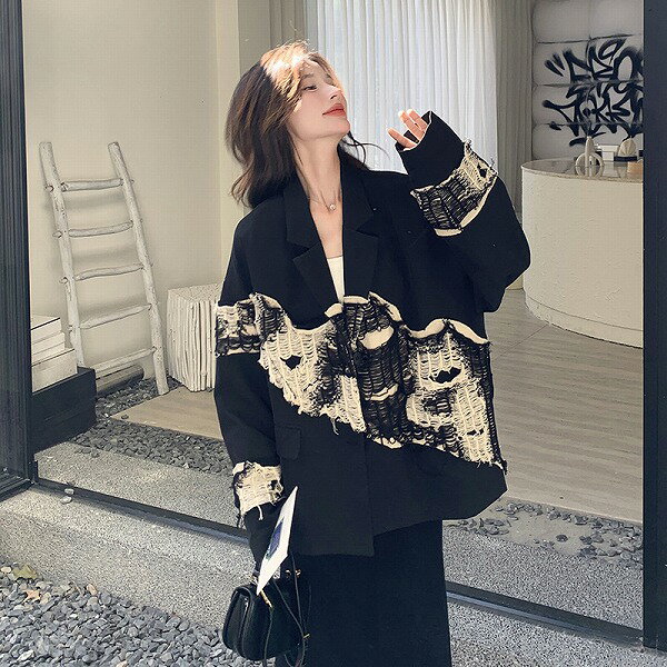 韓国ファッションニット切替トップスアウター レディース新作