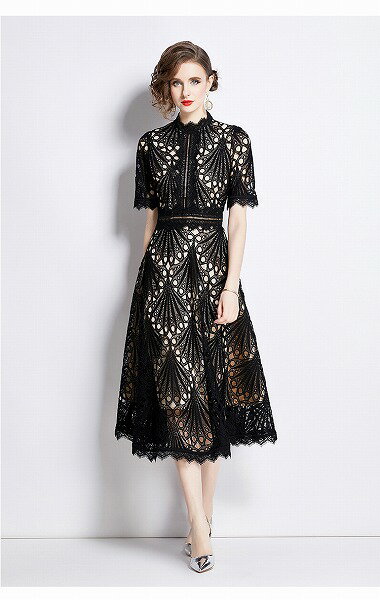 ワンピース オシャレレース刺繍パーティーオフィス 二次会 新作 エレガント