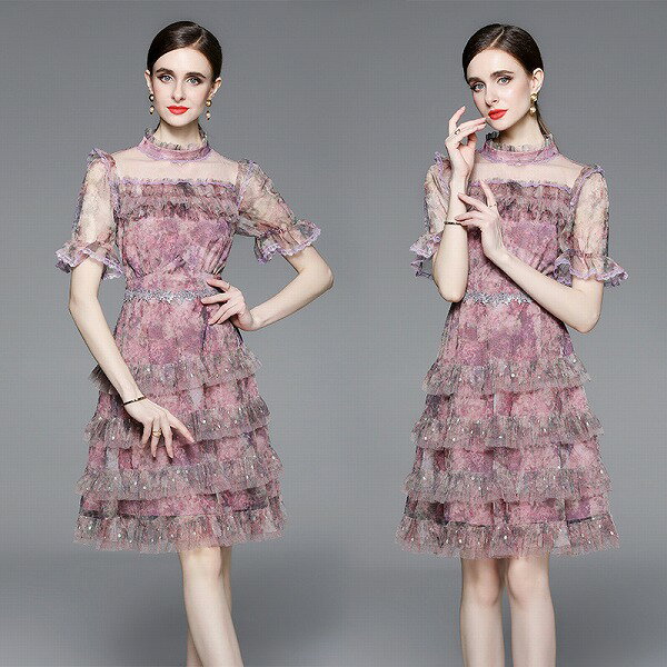 ワンピース オシャレ宮廷風墨絵柄パーティー二次会 新作 エレガント