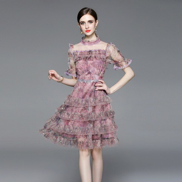 ワンピース オシャレ宮廷風墨絵柄パーティー二次会 新作 エレガント