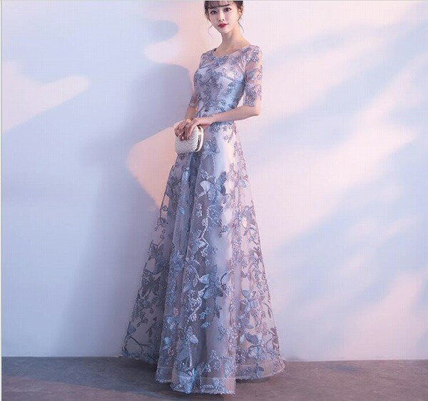 花嫁/二次会/プリンセスドレス/パーティードレス/ウエディングドレス ロング/結婚式イブニングドレス