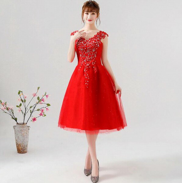 ブライズメイド/ウェディングドレス/フォマールドレス/パーティー/二次会/結婚式/ミモレ丈スカート