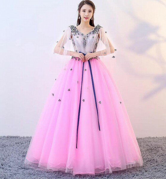 ブライズメイド/花嫁/二次会/プリンセス/パーティードレス/ウエディングドレス ロング/結婚式 編み上げ