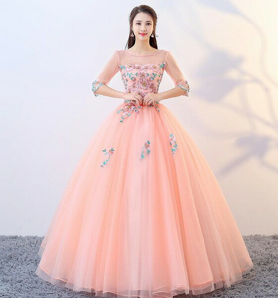 ブライズメイド/花嫁/二次会/プリンセス/パーティードレス/ウエディングドレス ロング/結婚式 編み上げ