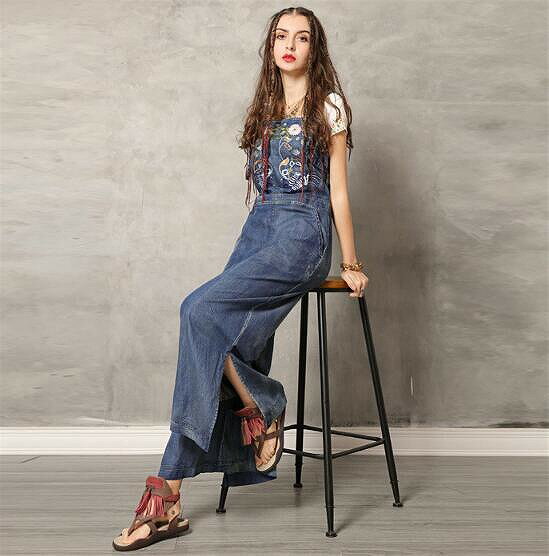 デニムワンピース ストラップズボン サロペット オールインワン ベロア リラックスワイド ジャンプスーツ