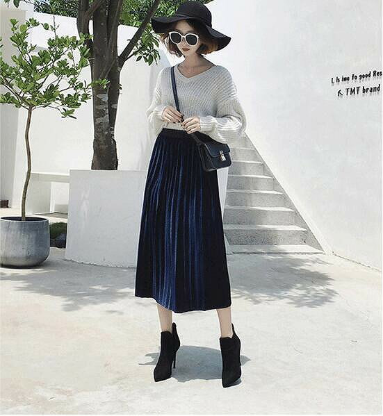 マキシスカート 秋 ウエストゴム ボトムス 体型カバー マキシ丈スカート プリーツスカート Aライン