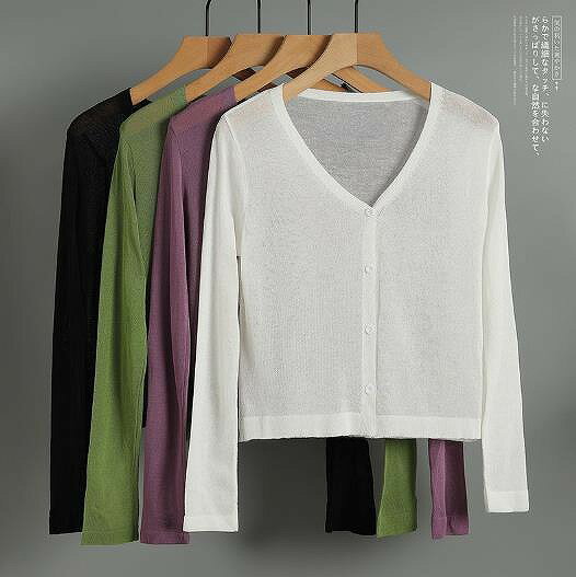 大きいサイズ 春 婦人服 ゆったり 純色 長袖ニットカーディガン 日焼け止め 薄手の型のコート エアコン