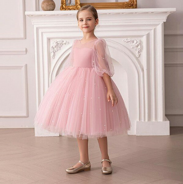【新作】ガールズフォーマルドレス チュールデコレーション 子供用ウェディングパーティードレス