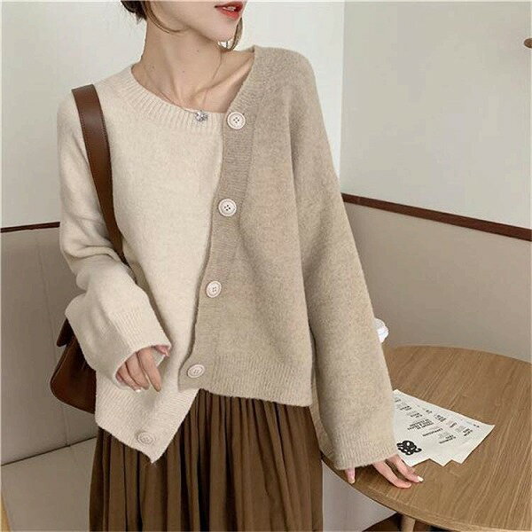 【秋冬新作】不規則デザインニットコートおしゃれ