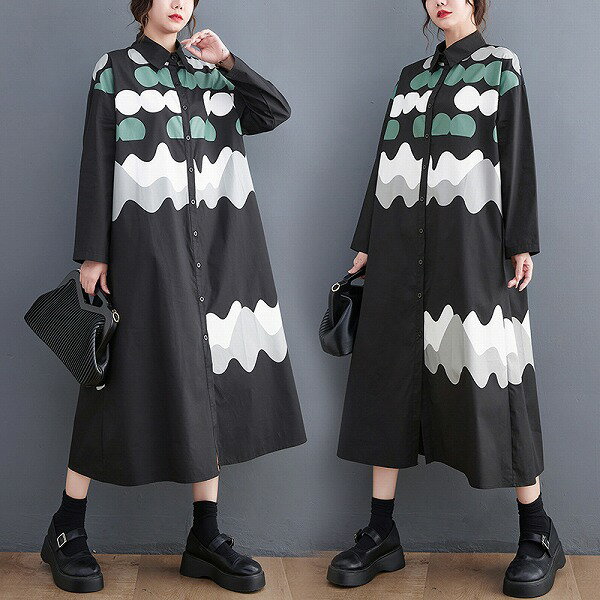 水玉デザイン長袖パーカーワンピース...