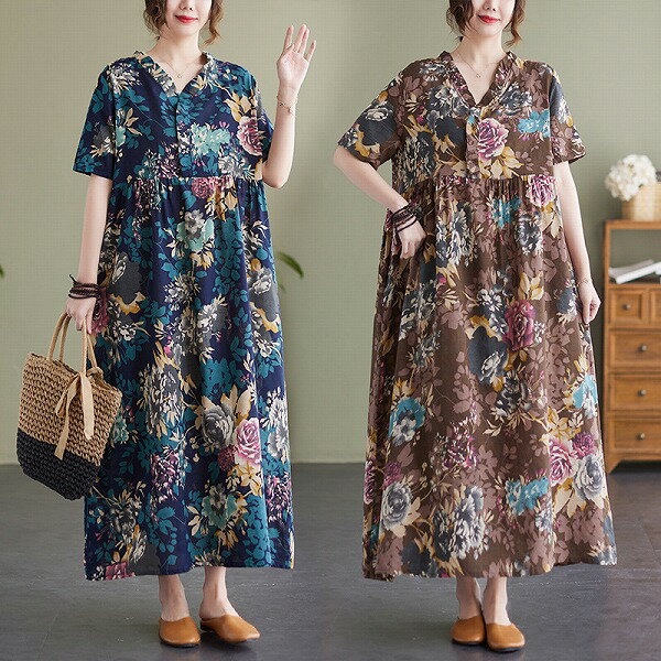 【新作】春夏花柄ワンピースカジュアル