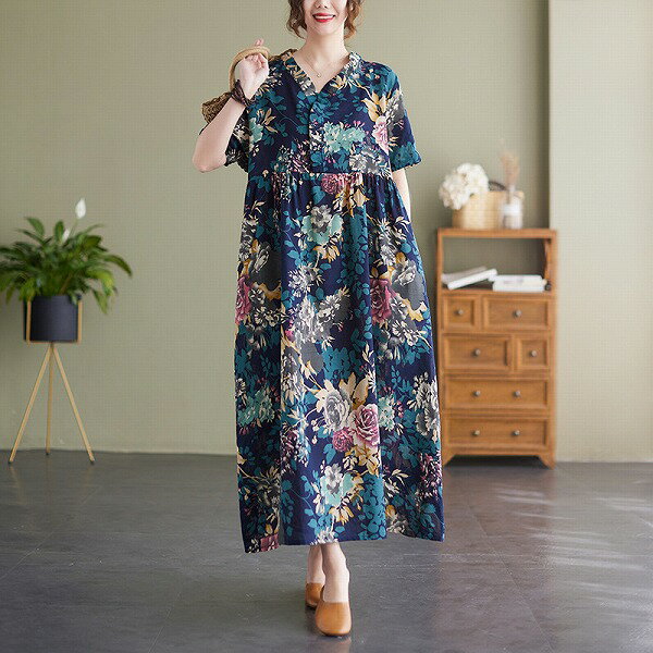 【新作】春夏花柄ワンピースカジュアル