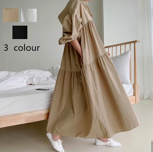 ワンピースフード付き ゆったりするロング丈ワンピース チュニック 秋 体型カバー
