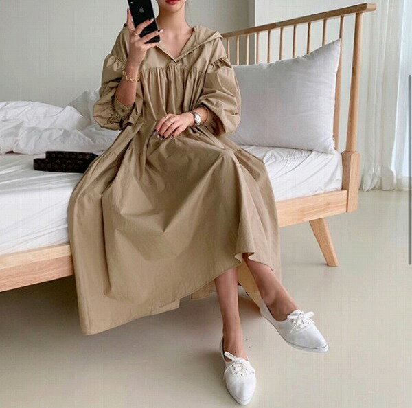 ワンピースフード付き ゆったりするロング丈ワンピース チュニック 秋 体型カバー 2