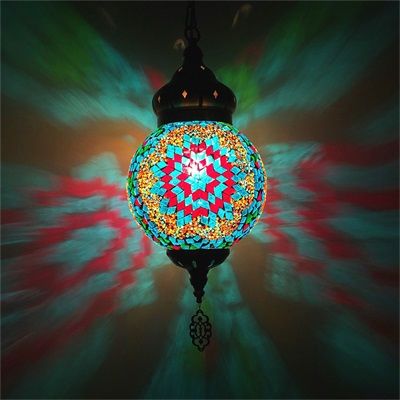 【100円～1000円OFFクーポン配布中】【送料無料】ペンダントライト 北欧 ガラス おしゃれ 円錐 丸 円形 トルコ風 ステンドグラス モザイク リビング キッチン 和室 ダイニング led対応 アンティーク 天井照明器具 ダクトレール 引掛シーリング用 工事不要 簡単設置 電球付