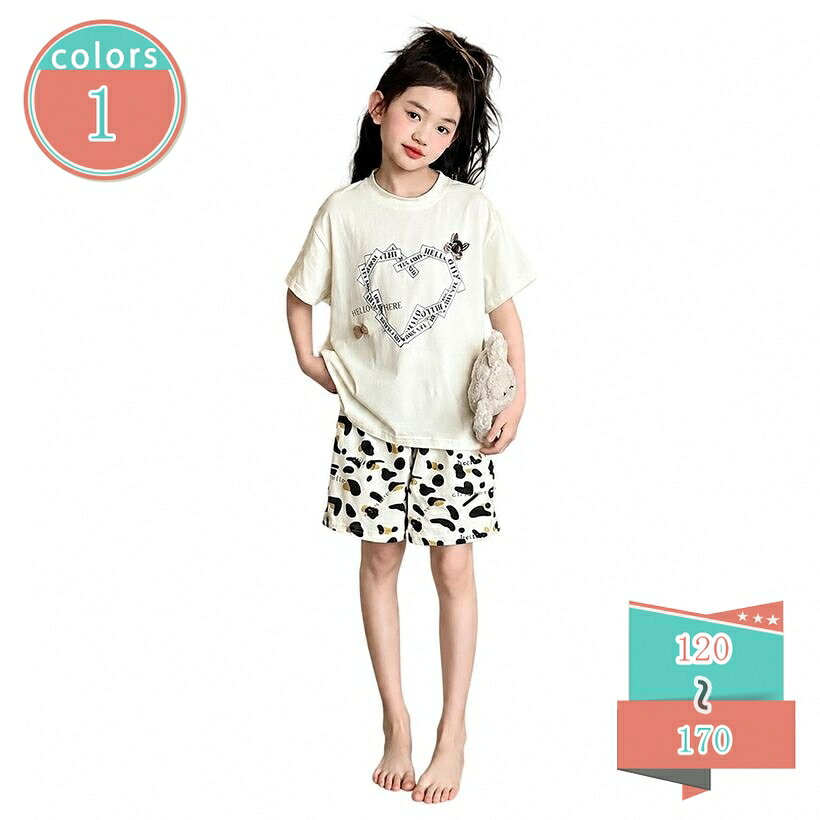 キッズパジャマ ゆったり ルームウェア 女の子 ガールズ 上下セット 半袖 Tシャツ ショートパンツ 子供服 夏用 部屋着 寝間着 アニマル柄 ジュニア カジュアル ゆったりサイズ shop-kosugi