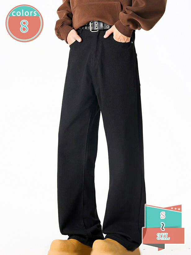 Pants - デニムパンツ メンズ 着痩せ見え 微フレア ワイドパンツ ヴィンテージ風 ストリート系 ズ ジーパン カジュアル 足長効果 体型カバー 春 夏 秋 冬 大きいサイズ ゆったりサイズ おしゃれ 普段着 お出かけ デイリー shop-kosugi
