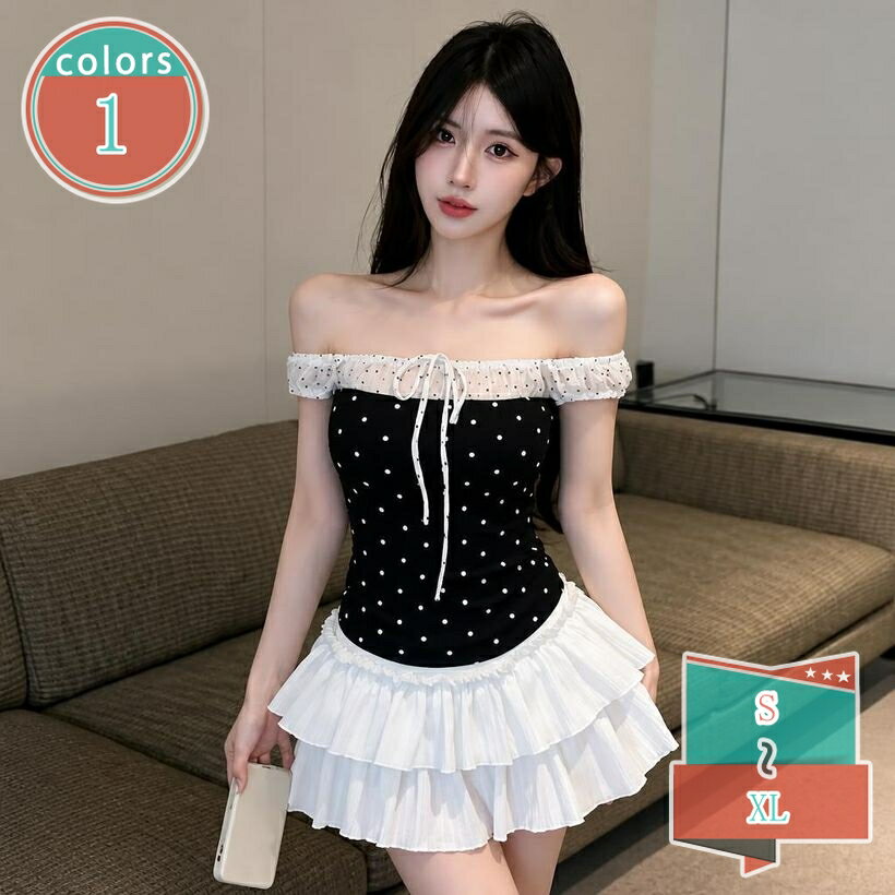 Rakuten - 500円OFFクーポン オフショルダー トップス レディース 着痩せ 半袖 ブラウス ドット柄 レトロ 可愛い きれいめ お出かけ デート 旅行 通勤 通学 大きいサイズ 体型カバー スタイルアップ 肩出し フリル シャーリング shop-kosugi