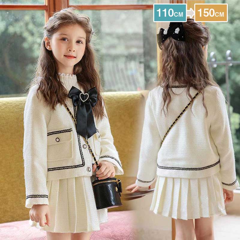 卒学式 スーツ 女の子 フォーマルスーツ 入園式 卒園式 小学校 入学式 女の子 3点セット ジャケット スカート リボン キッズ フォーマル 子供 スーツ 白 黒 ブラック 卒園式 結婚式 七五三 撮影 発表会 子供服 フォーマル