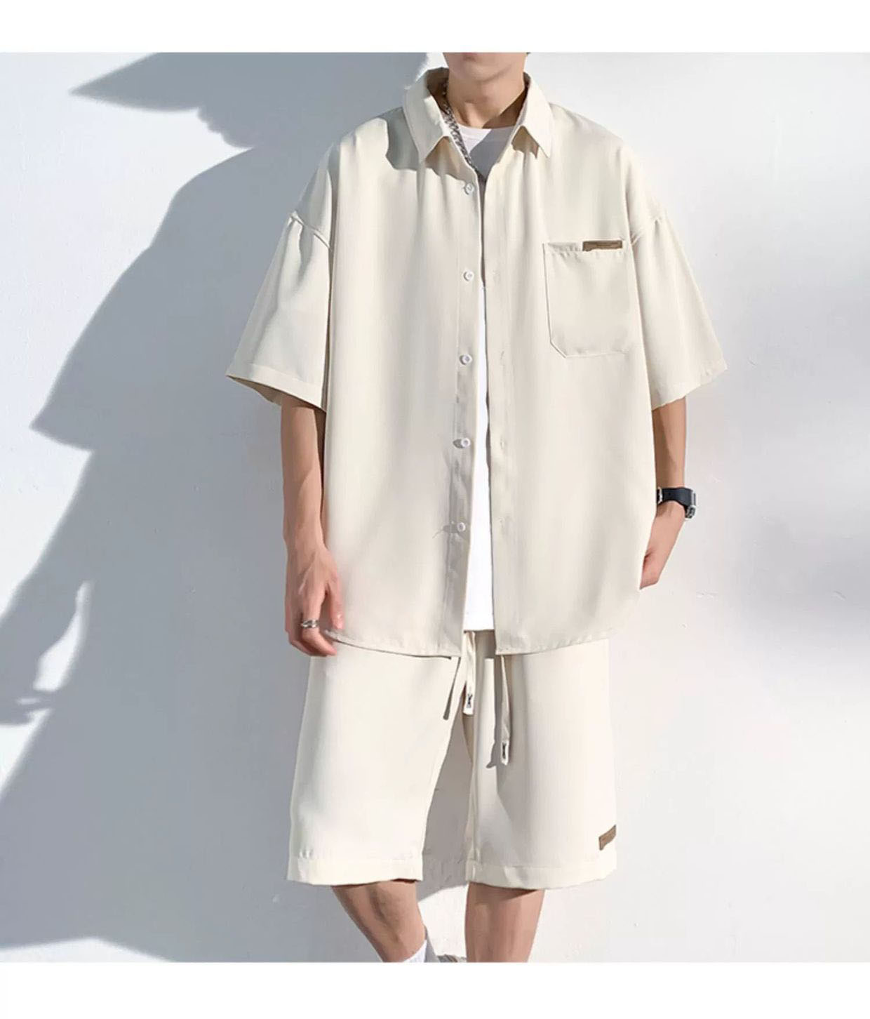 セットアップ メンズ ハーフパンツ 夏 夏服 春 春服 5分袖シャツ 春夏 シャツ 半袖 ジャージ ブラウス シャツ 半袖 シャツ 2点セット 接触冷感 セットアップ 上下セット 速乾 半袖 開襟 ハーフパンツ 無地 シャツ おしゃれ 通気性 カジュアル服 上下セットアウター 薄手