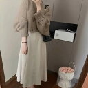 トップス ワンピース ニット セーター カーディガン セットアップ アンサンブル レディース ロング 袖なし 長袖 ボリューム袖 Uネック フレア フェミニン 前開き ボタン かわいい 大人可愛い きれいめ 上品 おしゃれ こなれ感 ガーリー 抜け感 ラブリー キュート 都会的 無地