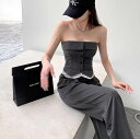 スリム ノースリーブ ロング ストレート パンツ セットアップ レディース 丈長 スクエアネック 薄手 タック 背中開き 個性的 クール 無地 モード系 送料無...