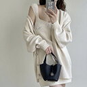 2点セット トップス ワンピース ニット カーディガン セットアップ アンサンブル レディース ミニ ショート 袖なし ノースリーブ 長袖 スクエアネック タイト スリム フェミニン ストリート かわいい 大人可愛い きれいめ シンプル おしゃれ ガーリー エレガント 送料無料