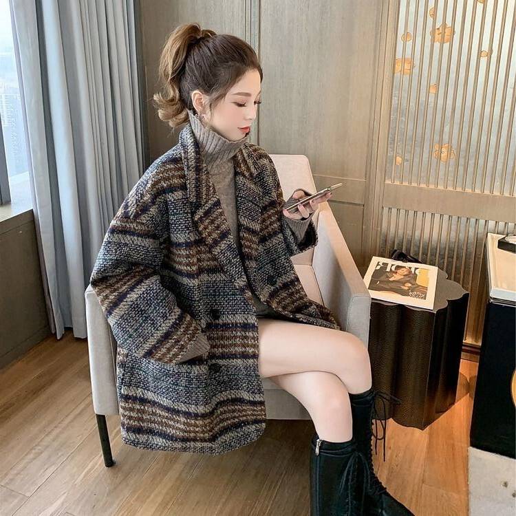 チェスターコート ダブルブレスト オーバーサイズ アウター レディース 長袖 秋 冬 チェック柄 ブラウン グリーン 2色展開 襟付き 休日 お出かけ コーデ 普段使い 通学 着回し ファッション おしゃれ カジュアル かわいい ゆったり 楽ちん 存在感 10代 20代 S M L XL 2XL