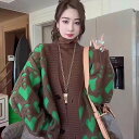 トップス ニット カーディガン レディース ロング 長袖 フェミニン ストリート 前開き バイカラー ニット かわいい 大人可愛い カジュアル おしゃれ レトロ ガーリー ルーズ 個性的 ラブリー キュート ロマンティック ハート柄 春 秋 冬 バレンタイン 学生 デート お出かけ
